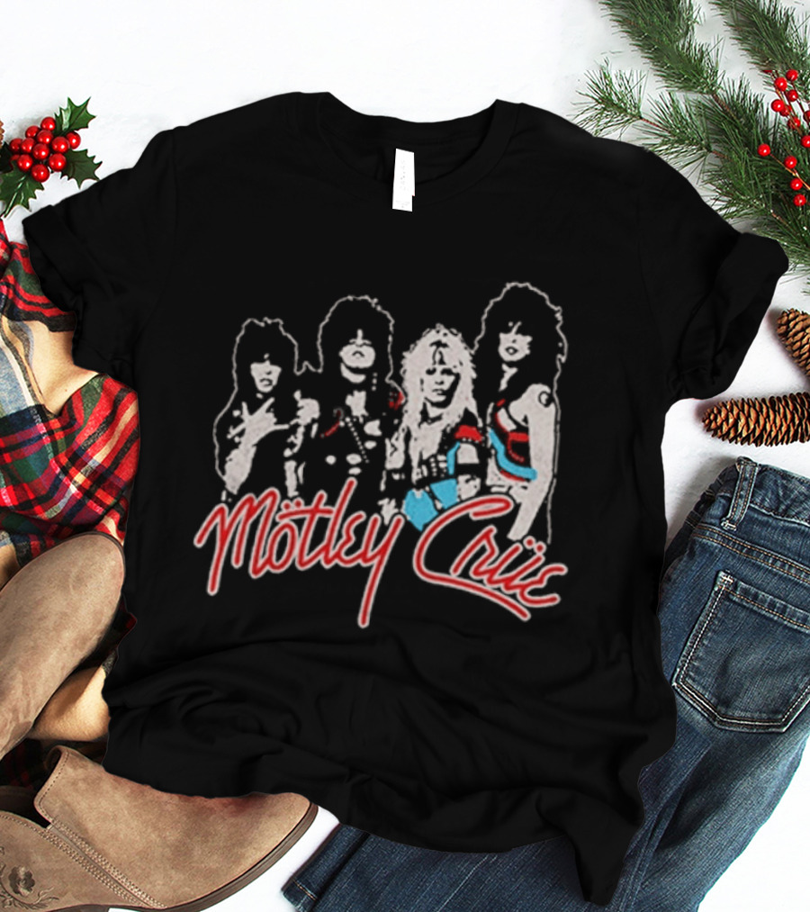 Motley Crue Band Members Sketch Red And Blue Outlines T-Shirt