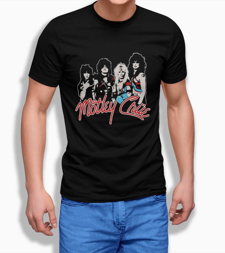 Motley Crue Band Members Sketch Red And Blue Outlines T-Shirt