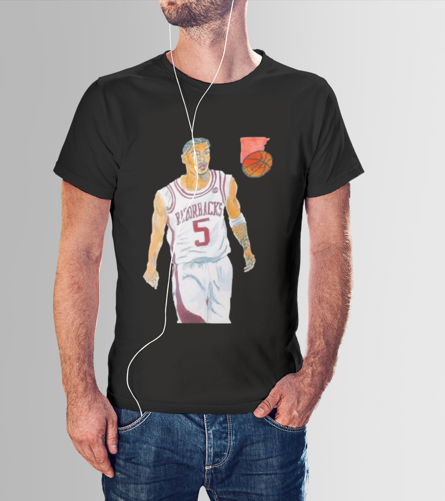 Arkansas Razorbacks Basketball Darius Acuff Jr. Caricature Player Number 5 T-Shirt