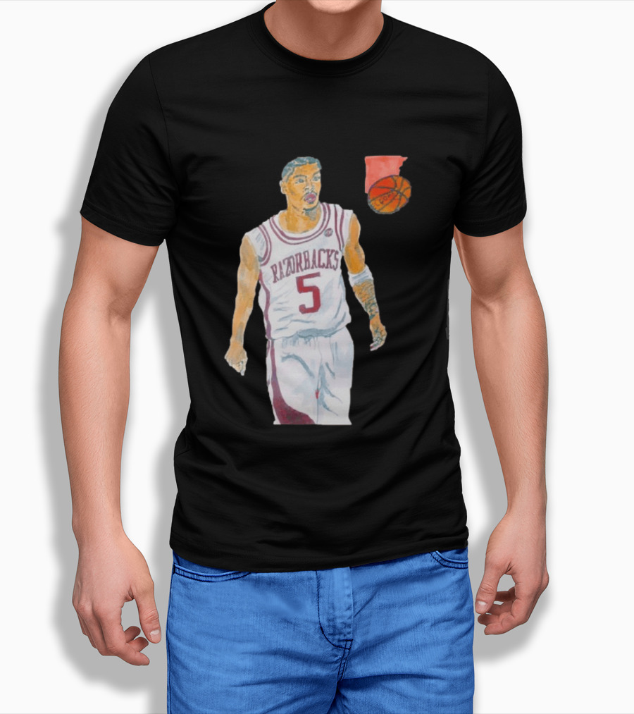 Arkansas Razorbacks Basketball Darius Acuff Jr. Caricature Player Number 5 T-Shirt