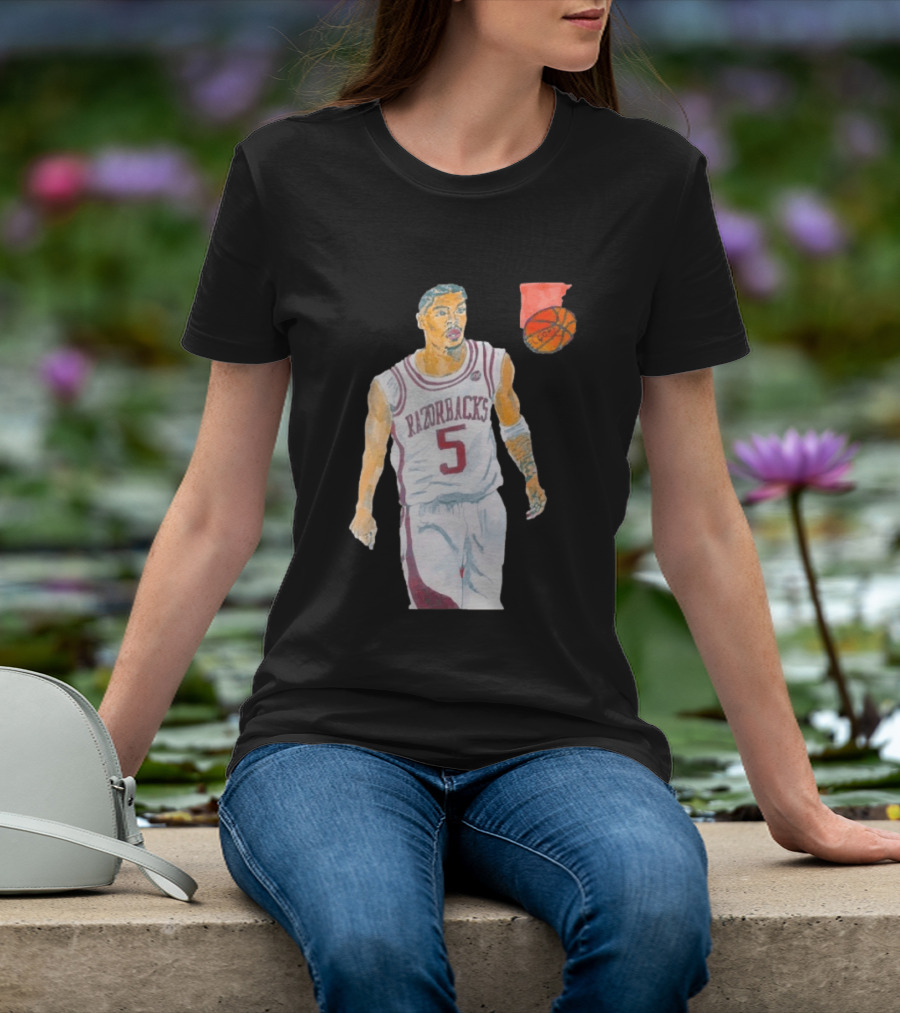 Arkansas Razorbacks Basketball Darius Acuff Jr. Caricature Player Number 5 T-Shirt