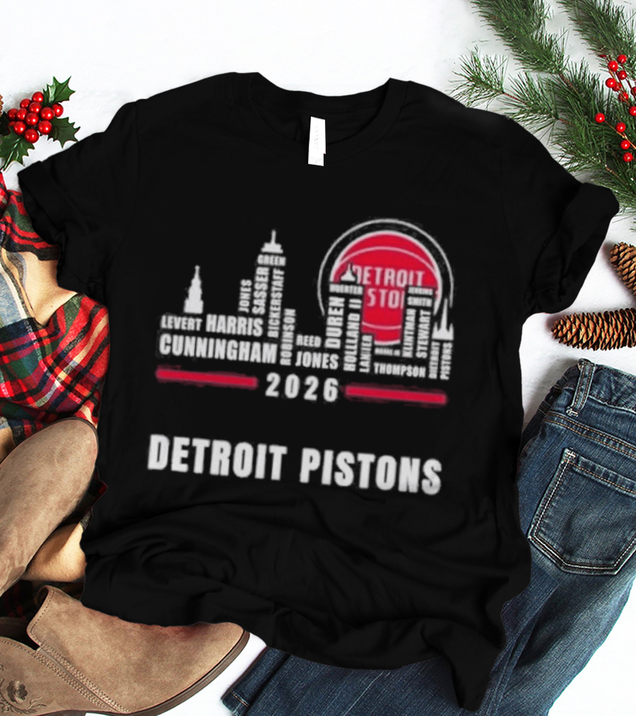 Detroit Pistons 2026 City Skyline Greatest Of All Time Players T-Shirt