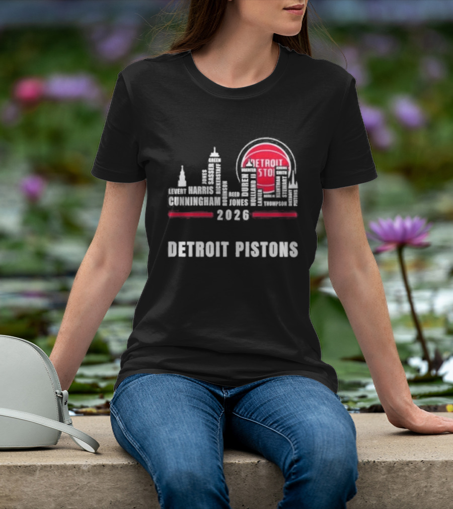 Detroit Pistons 2026 City Skyline Greatest Of All Time Players T-Shirt
