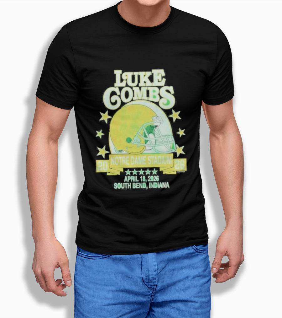 Luke Combs Notre Dame Stadium April 2026 South Bend Indiana Football Helmet Stars T-Shirt