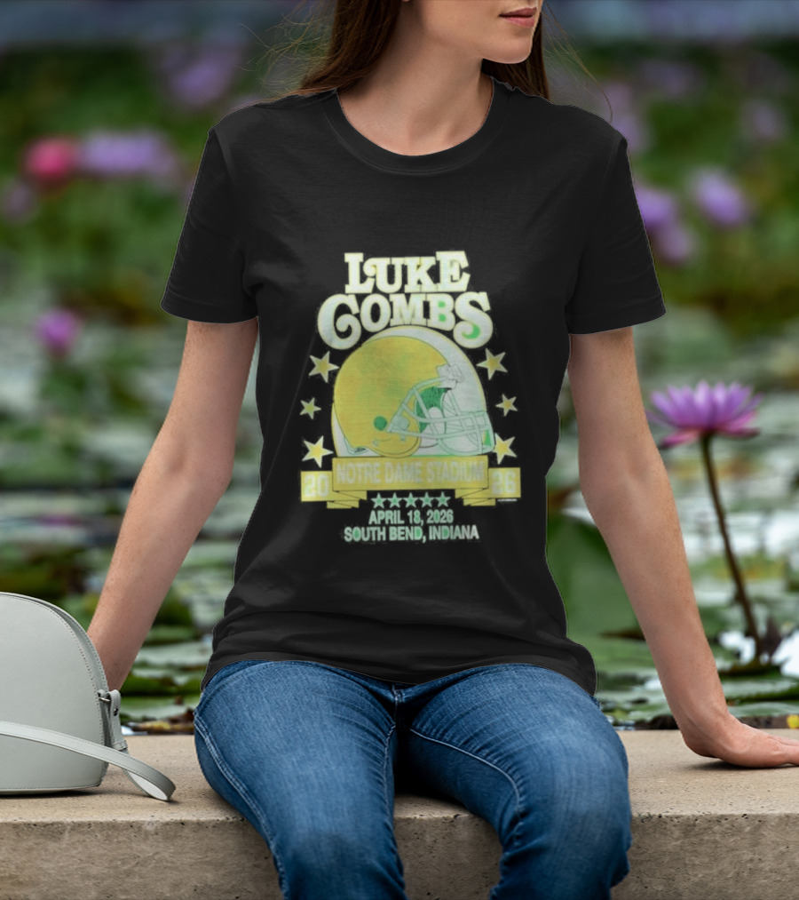 Luke Combs Notre Dame Stadium April 2026 South Bend Indiana Football Helmet Stars T-Shirt