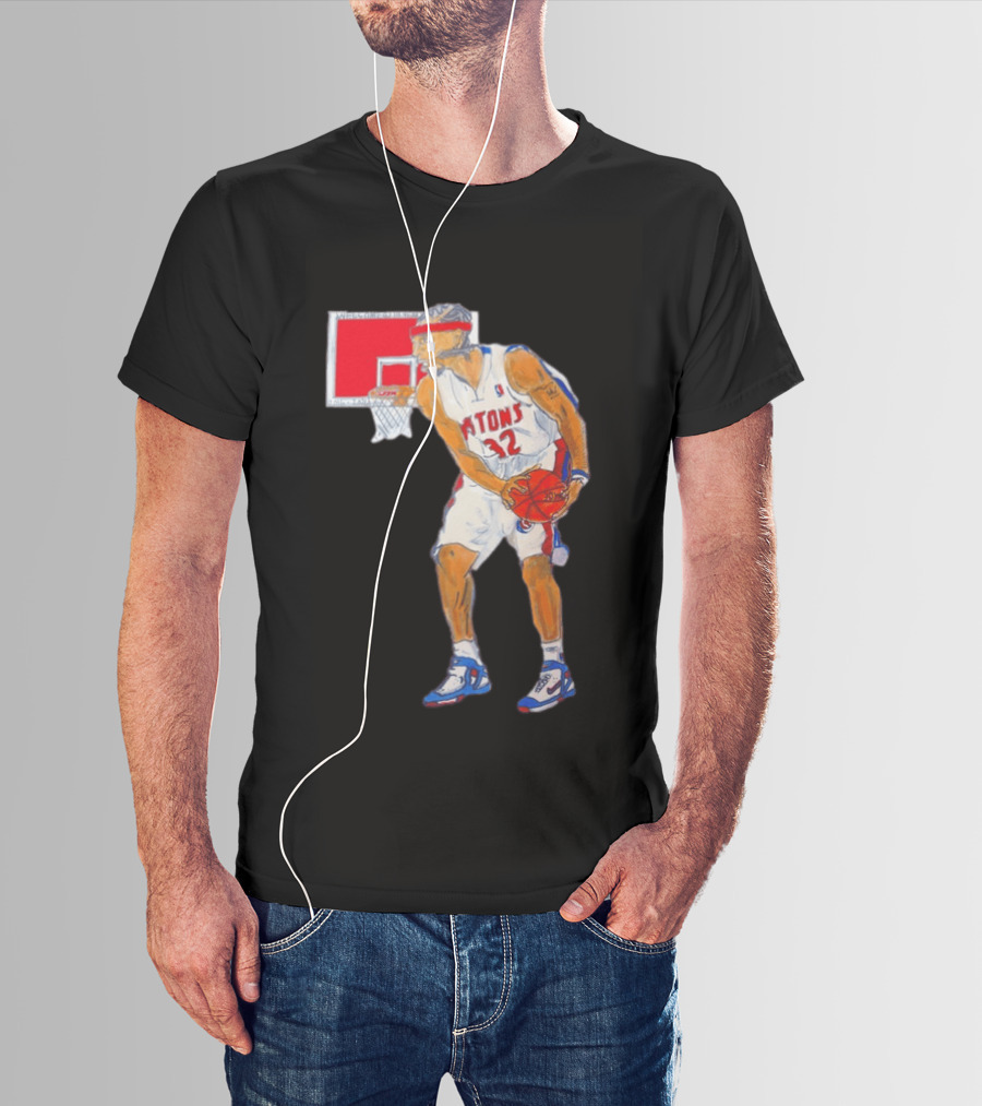 Richard Hamilton Pistons Let It Rip 32 Basketball Action T-Shirt