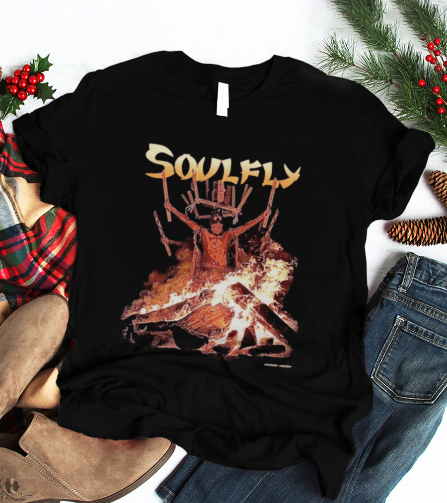 Soulfly Chama Tribal Warrior With Flaming Bonfire T-Shirt