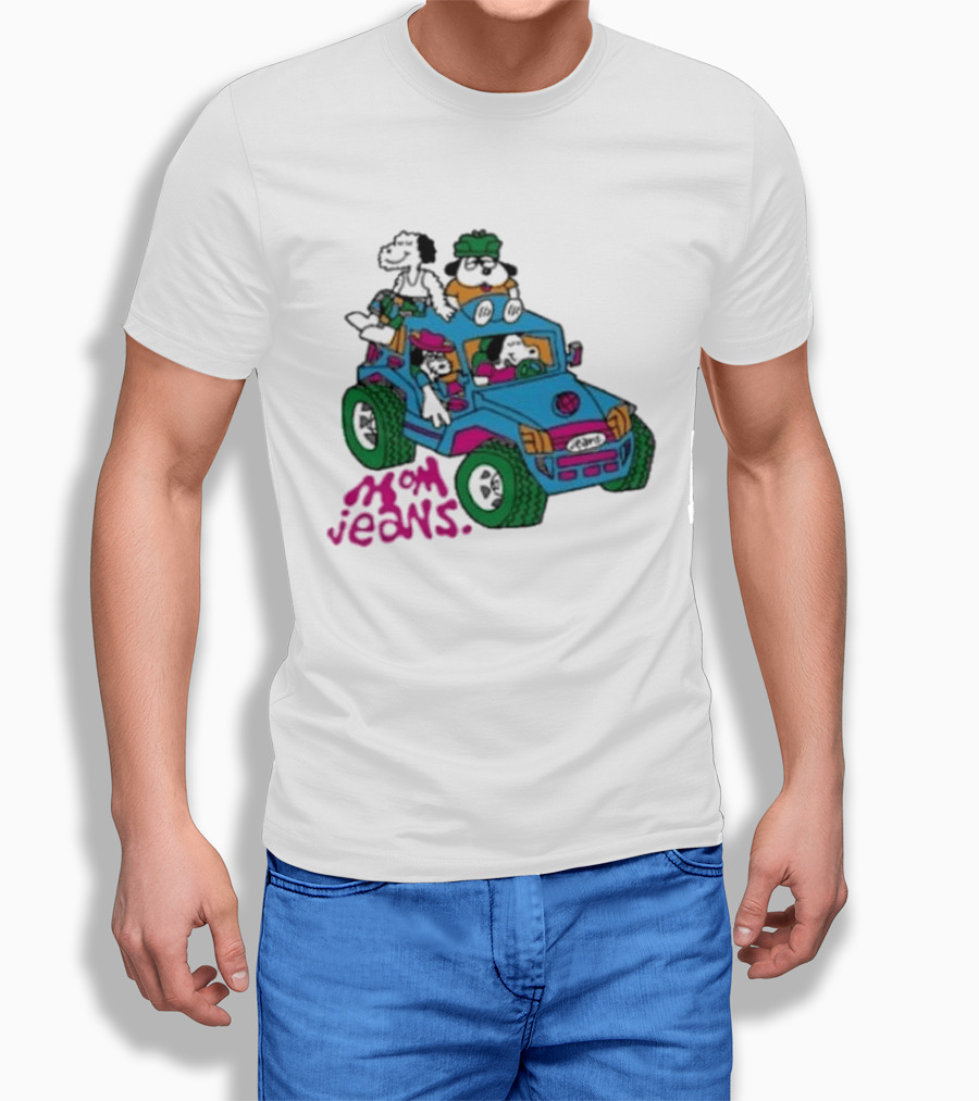 Mom Jeans Gorillaz Cartoon Characters Off Road Jeep Mock T-Shirt