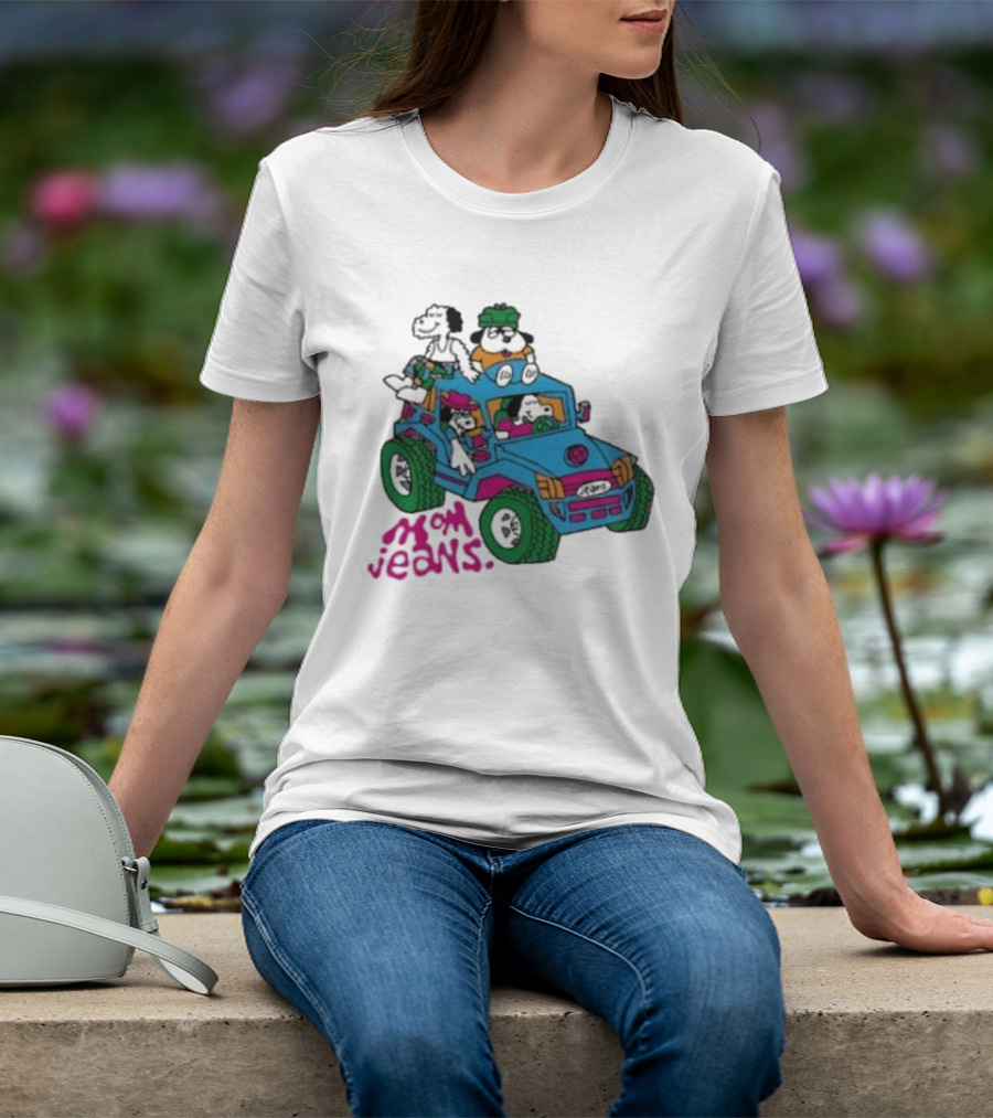 Mom Jeans Gorillaz Cartoon Characters Off Road Jeep Mock T-Shirt