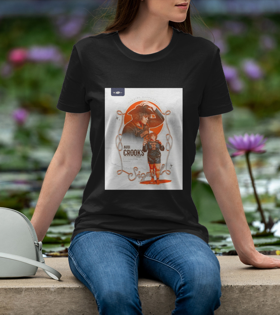 Audi Crooks Signed Oklahoma State Cowgirls Basketball 55 Center Senior T-Shirt