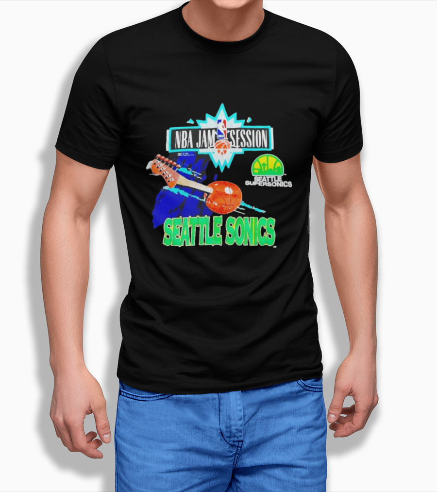 Seattle SuperSonics NBA Jam Session Retro Basketball Guitar T-Shirt