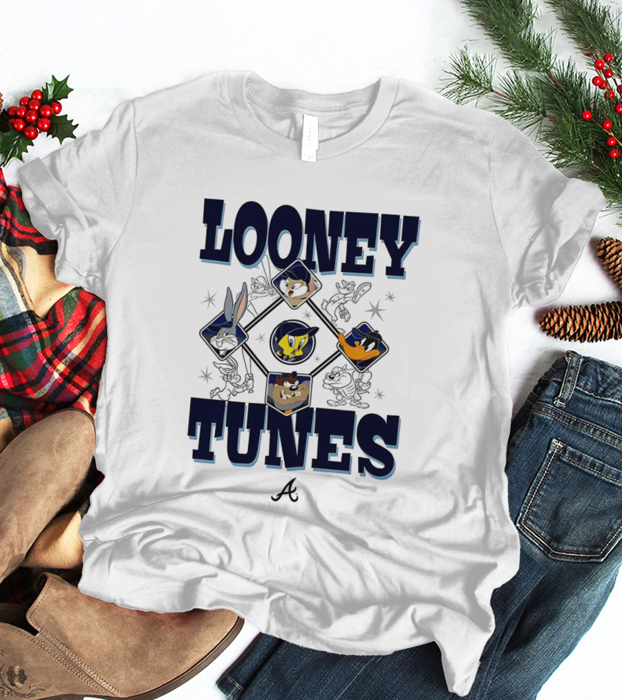 Looney Tunes Atlanta Braves Baseball Diamond Cartoon Characters T-Shirt