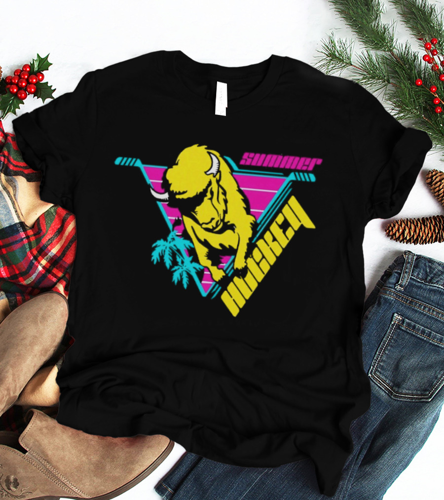 Summer Hockey Buffalo Retro Neon Triangle Vibes T-Shirt