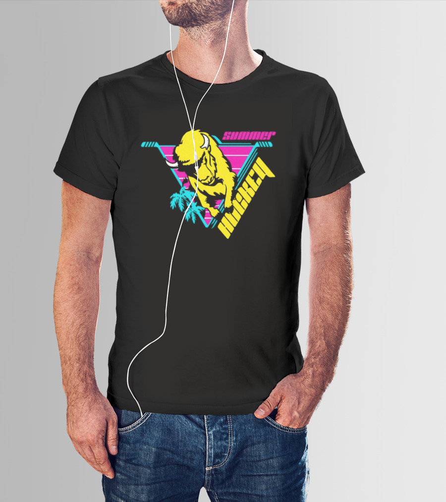 Summer Hockey Buffalo Retro Neon Triangle Vibes T-Shirt