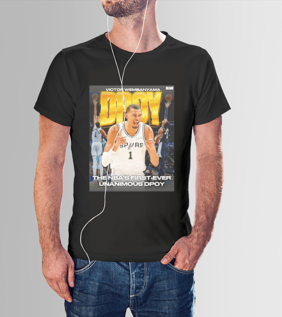 Victor Wembanyama Spurs Basketball NBA First Ever Unanimous DPOY Recognition T-Shirt