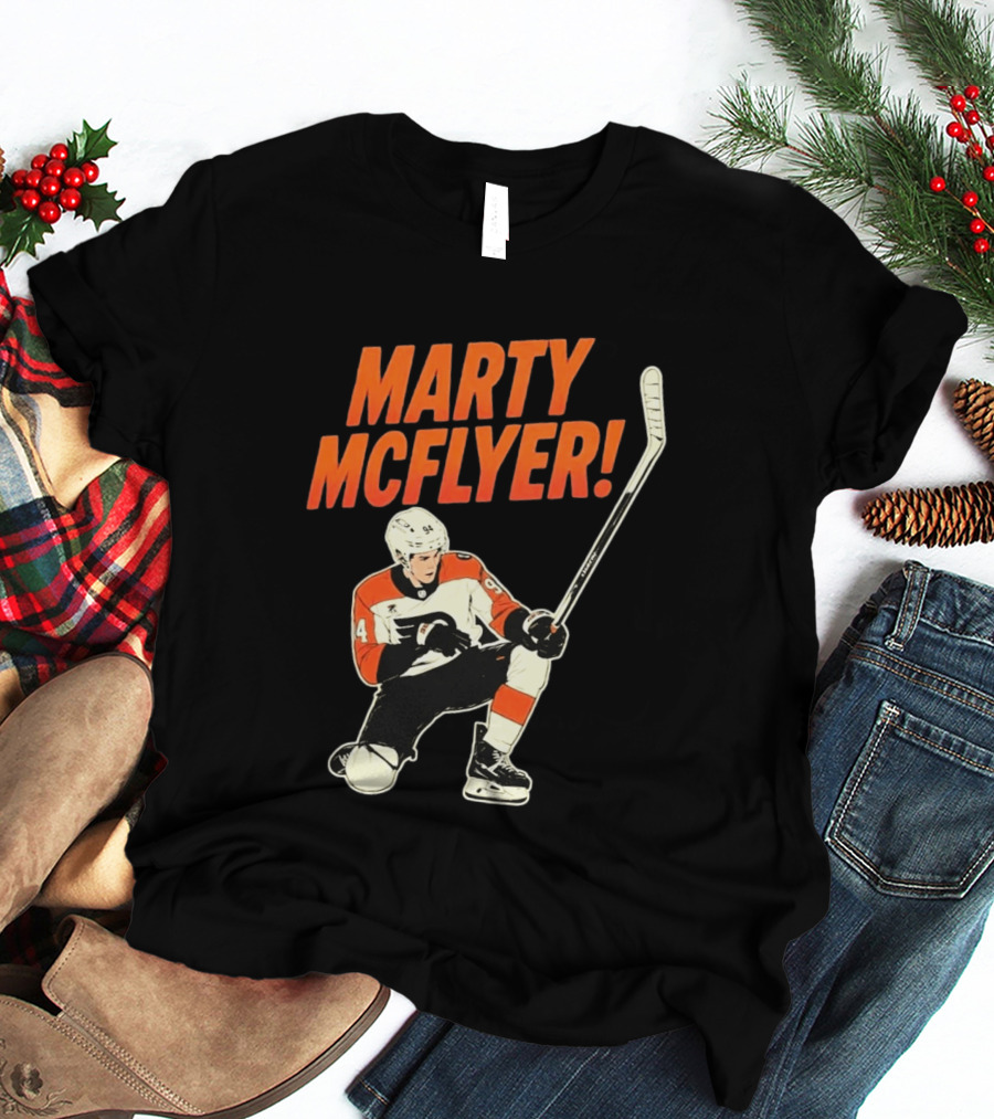 Marty McFlyer 94 Hockey Player In Action T-Shirt