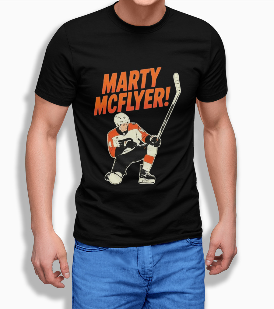 Marty McFlyer 94 Hockey Player In Action T-Shirt