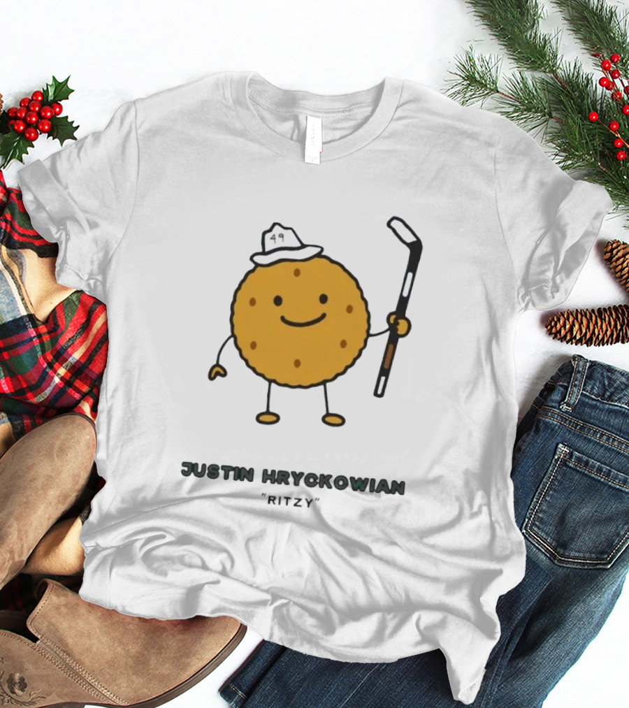 Justin Hryckowian Ritzy Hockey Cookie Character With Hat T-Shirt
