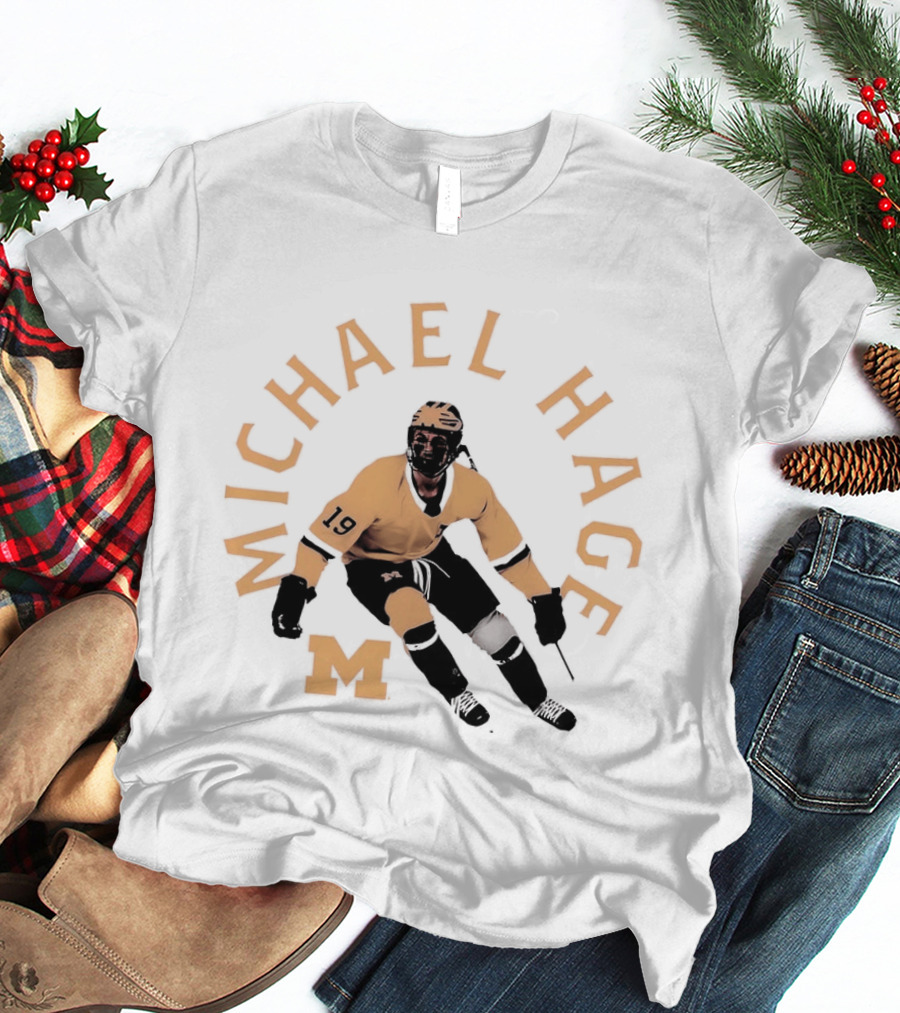 Michael Hage Michigan Wolverines Hockey 2026 Retro Ice Hockey Player Number 19 And Block M T-Shirt
