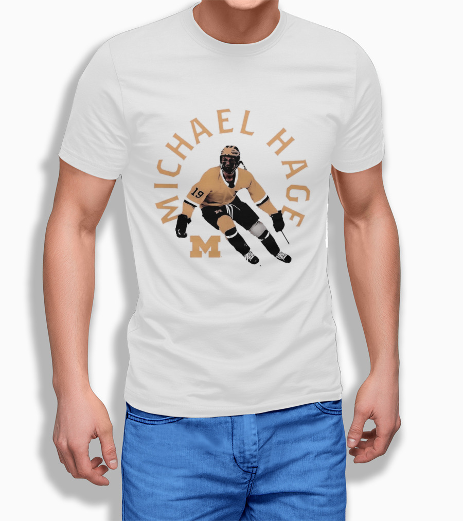 Michael Hage Michigan Wolverines Hockey 2026 Retro Ice Hockey Player Number 19 And Block M T-Shirt
