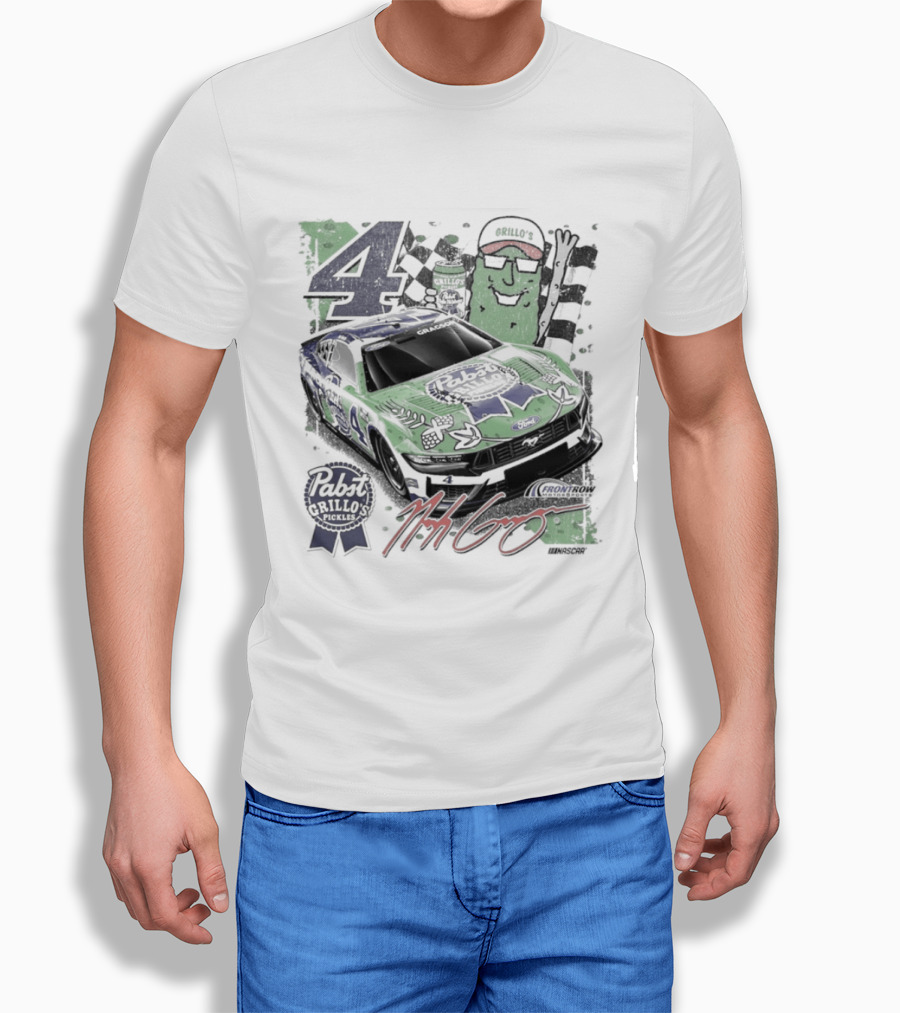 NASCAR Pabst Blue Ribbon Grillo's Pickles Car Number 4 Racing Collaboration T-Shirt