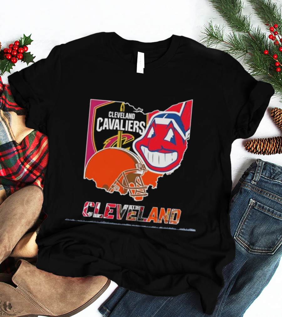 Cleveland Cavaliers Browns Indians 2026 Team Sport Map T-Shirt