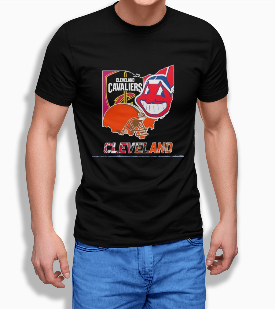 Cleveland Cavaliers Browns Indians 2026 Team Sport Map T-Shirt