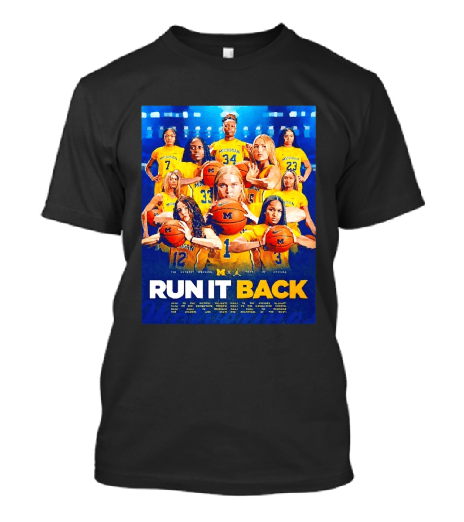 Michigan Wolverines Basketball Team Run It Back Women's Player Squad T-Shirt