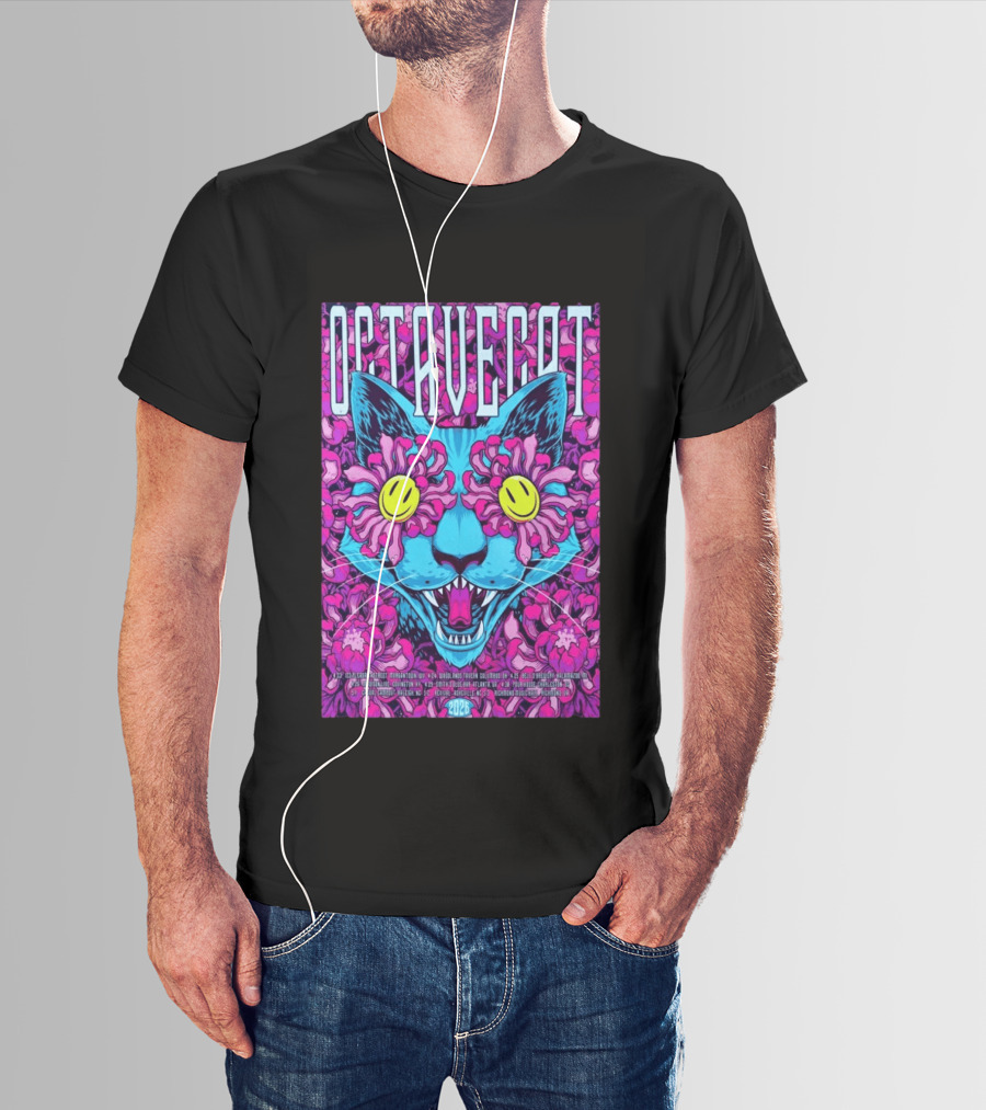 Octave Cat 2026 Psychedelic Spring Tour Dates Floral Cat T-Shirt