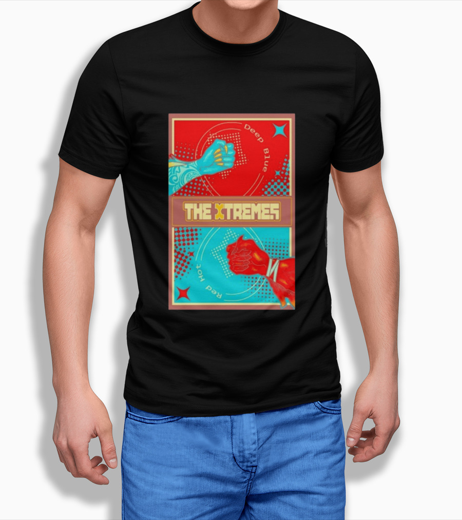 The Xtremes Deep Blue Red Hot Fist Bump Duel Comic T-Shirt