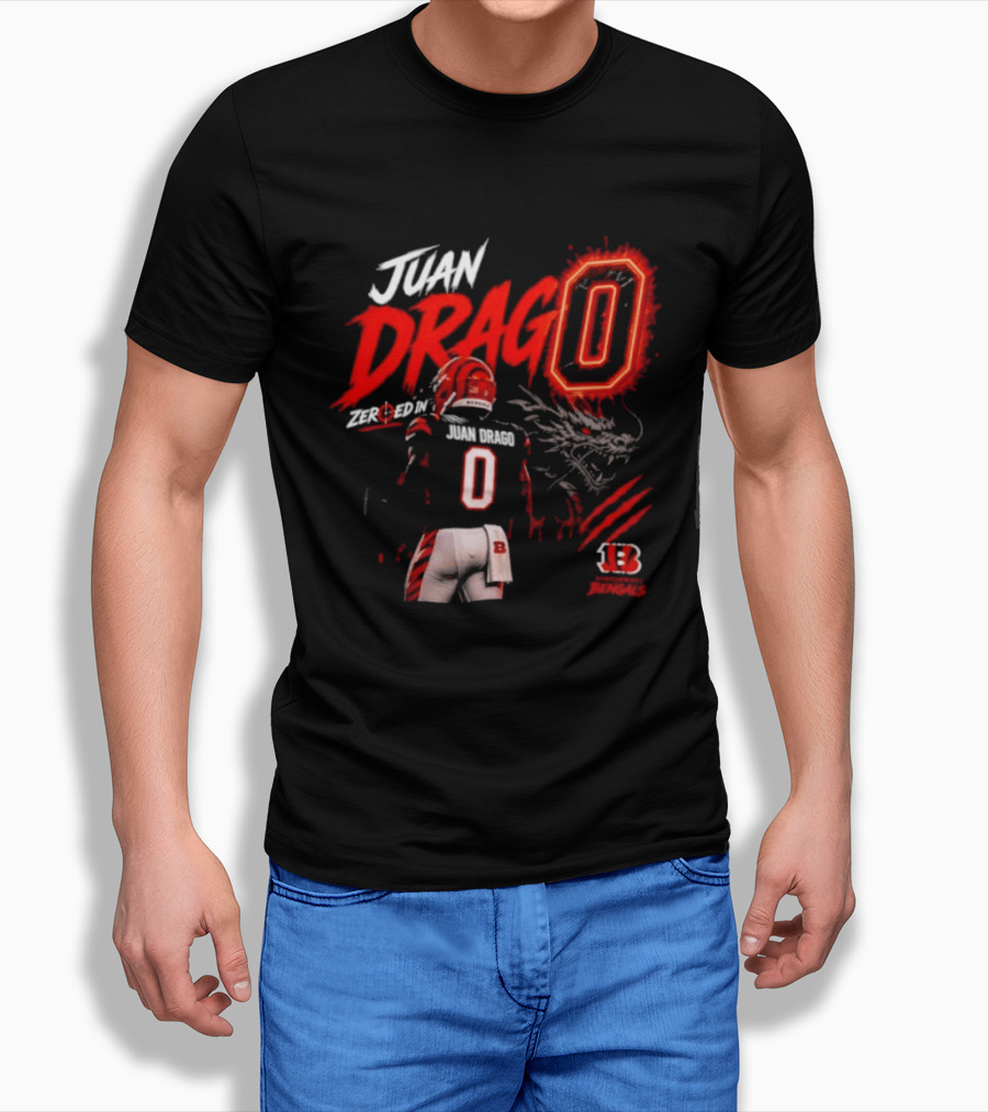 Juan Drago 0 Cincinnati Bengals Dragon Claw Football T-Shirt