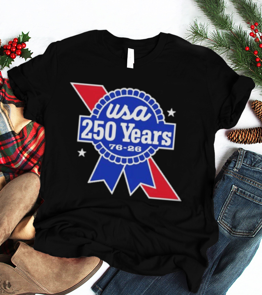 USA 250 Years Blue Ribbon 76 26 Celebration Stars T-Shirt