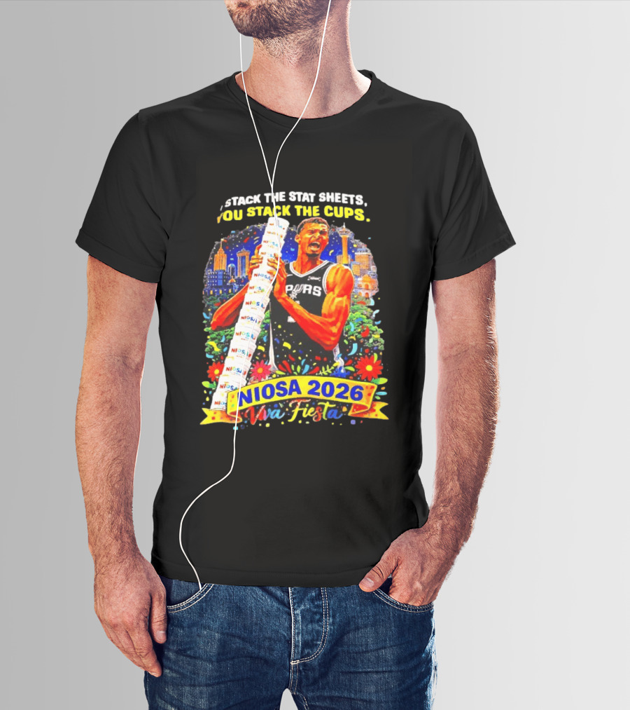 Victor Wembanyama Spurs NIOSA 2026 Viva Fiesta Stack The Stat Sheets T-Shirt
