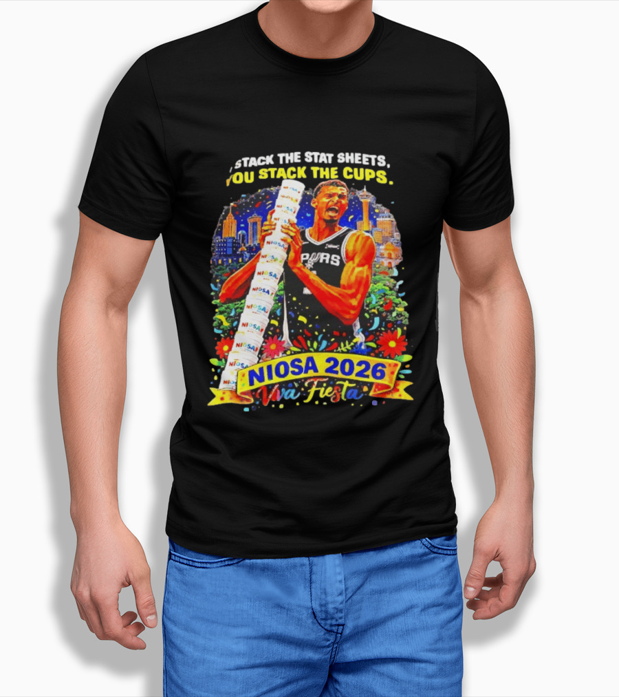 Victor Wembanyama Spurs NIOSA 2026 Viva Fiesta Stack The Stat Sheets T-Shirt