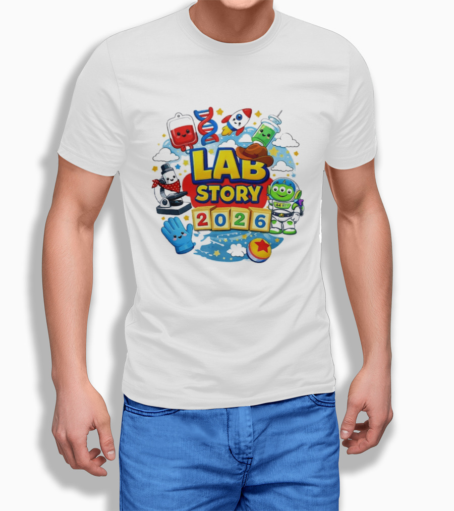 LAB STORY 2026 Cartoon Rocket Alien Science Adventure T-Shirt