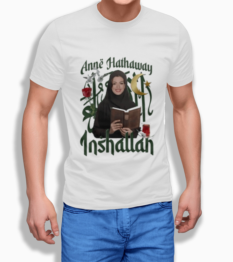 Anne Hathaway Inshallah Book Crescent Moon Tea T-Shirt