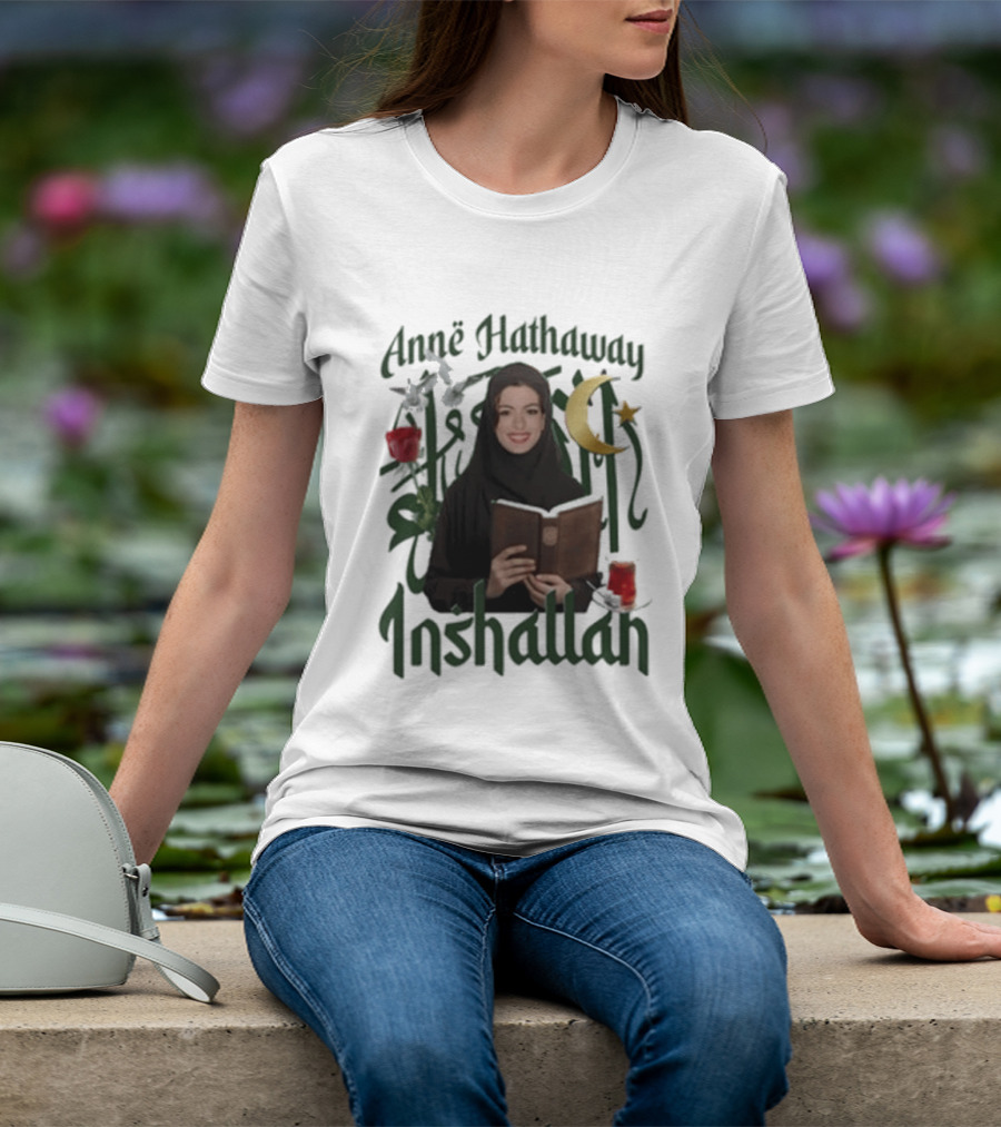 Anne Hathaway Inshallah Book Crescent Moon Tea T-Shirt