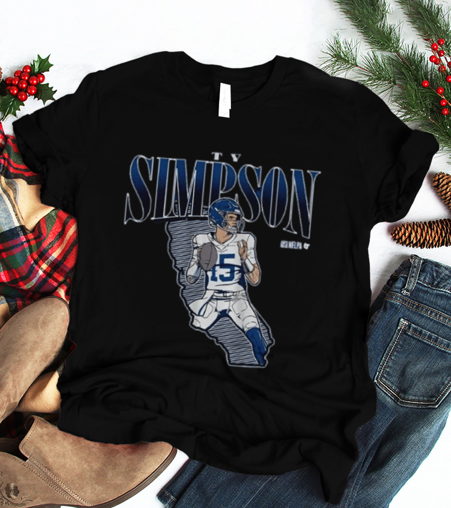 Ty Simpson Football Quarterback Illustration With Number 15 And Helmet T-Shirt