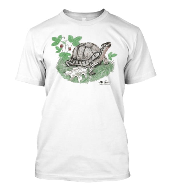 Naturet Turtle Among Berries And Greenery On Stone Base T-Shirt