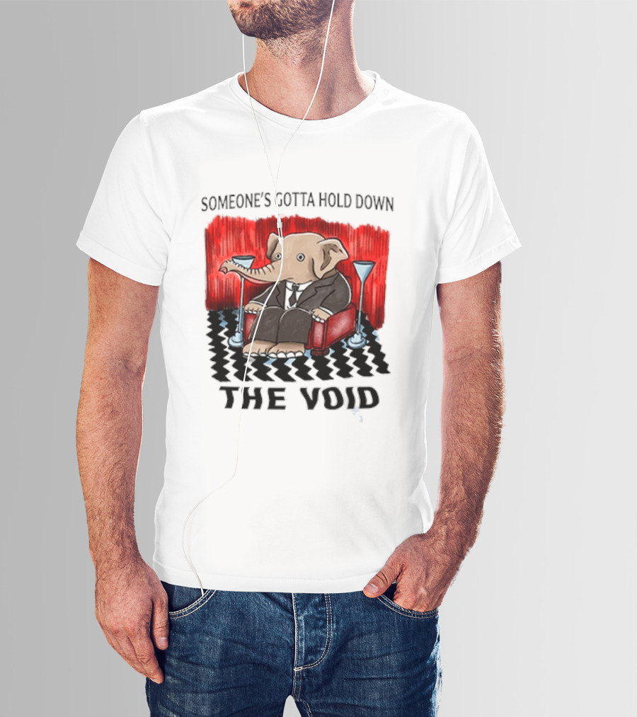 Someone's Gotta Hold Down The Void Elephant In Suit Martini And Red Chair T-Shirt