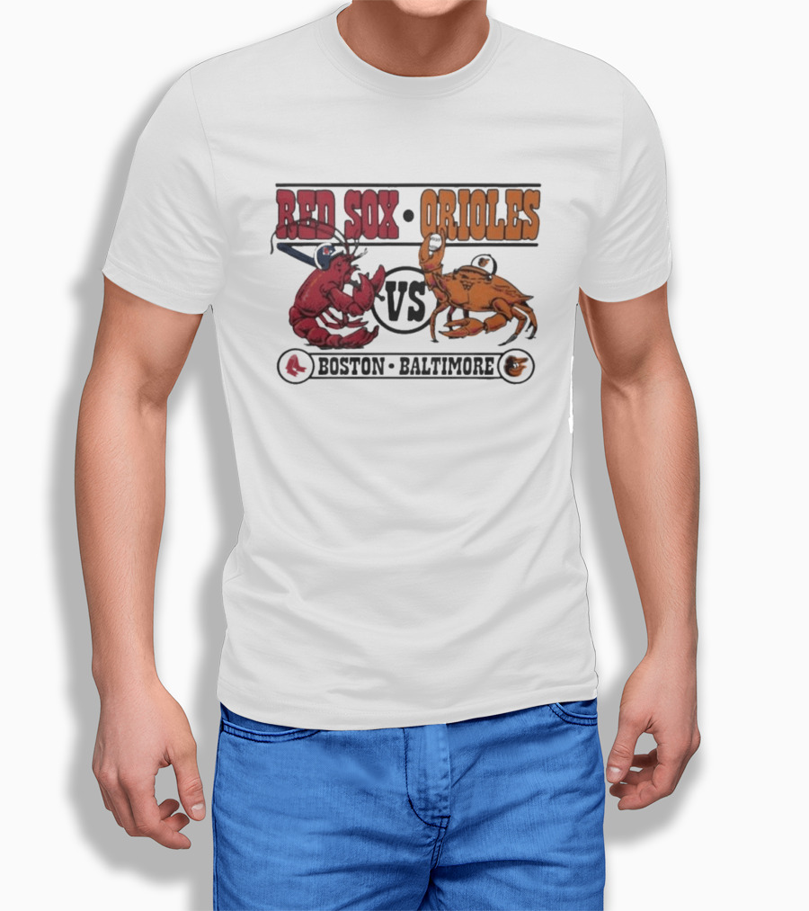 Boston Red Sox Vs Baltimore Orioles Rivalry Matchup with Lobster and Crab T-Shirt