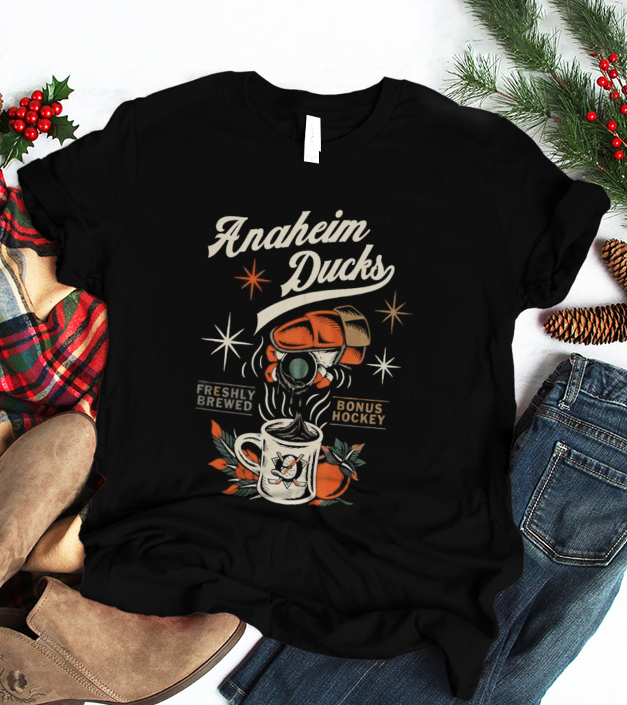 Anaheim Ducks Freshly Brewed Bonus Hockey Coffee Motif T-Shirt
