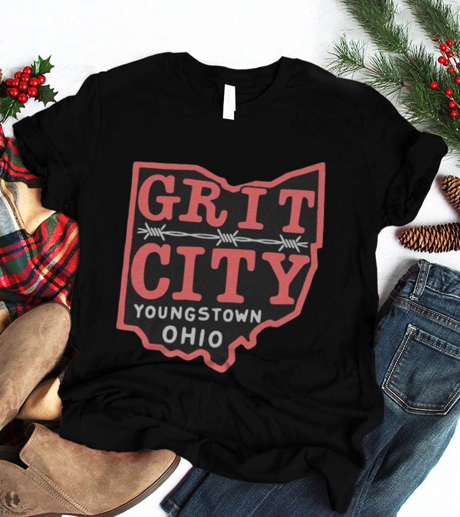 Grit City Youngstown Ohio Barbed Wire State T-Shirt