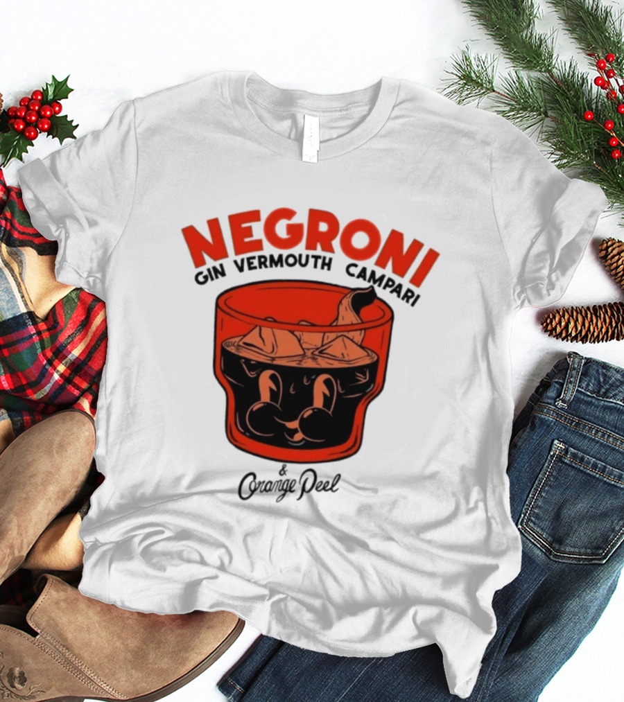 Negroni Gin Vermouth Campari With Orange Peel And Ice Retro Comic T-Shirt
