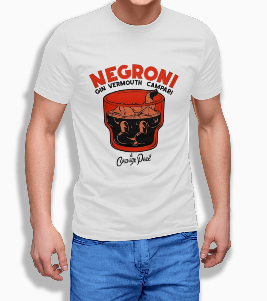 Negroni Gin Vermouth Campari With Orange Peel And Ice Retro Comic T-Shirt