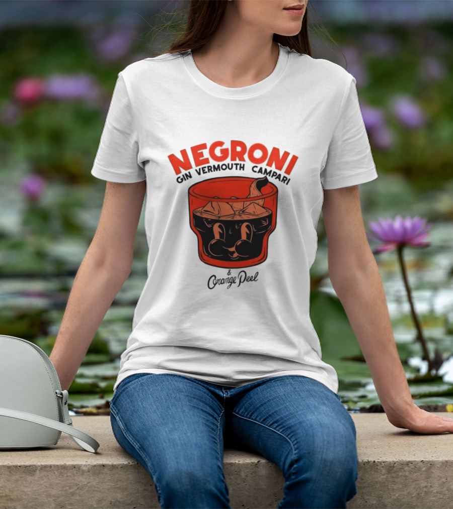 Negroni Gin Vermouth Campari With Orange Peel And Ice Retro Comic T-Shirt