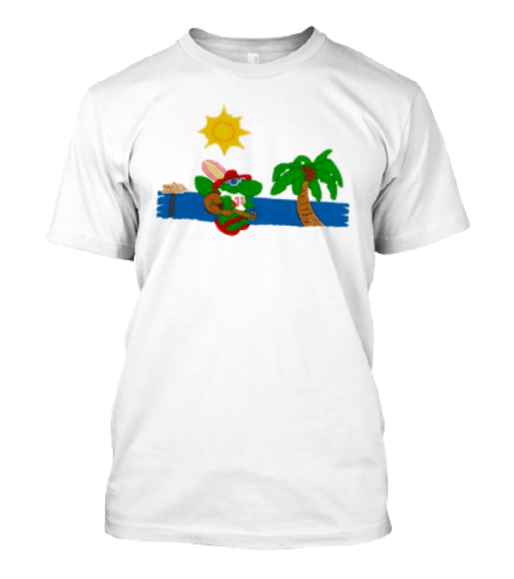 Jimmy Buffett Gator With Guitar By Palm Tree And Sun T-Shirt