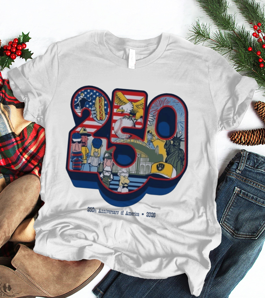 Milwaukee Brewers American Baseball Hotdog Eagle Statue Of Liberty 250th Anniversary Celebration T-Shirt