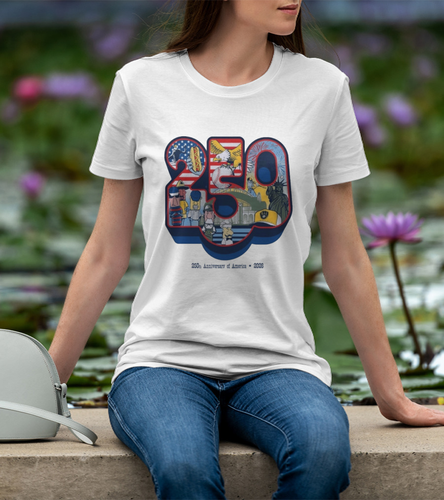 Milwaukee Brewers American Baseball Hotdog Eagle Statue Of Liberty 250th Anniversary Celebration T-Shirt
