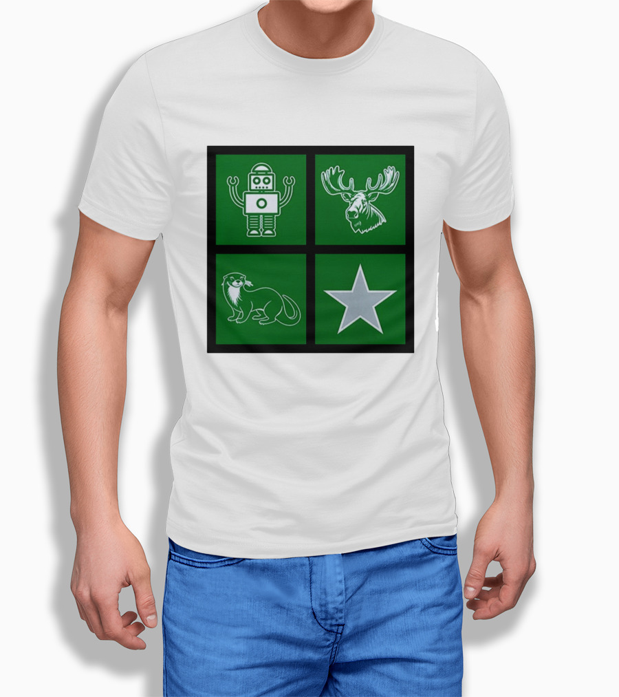 Robot Moose Otter Star Quadrant On Green T-Shirt